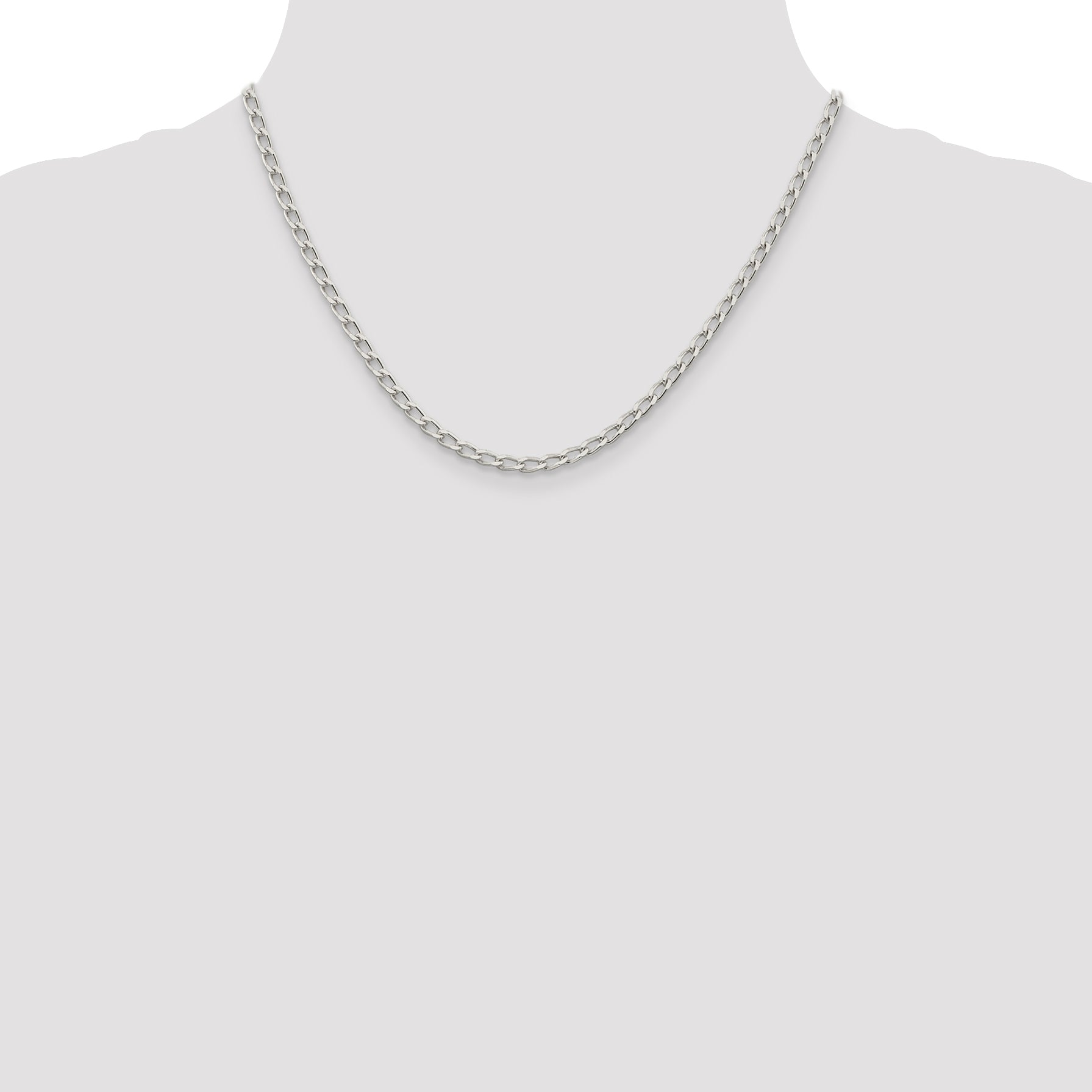 18 Inch Sterling Silver 3.2mm Open Elongated Link Chain