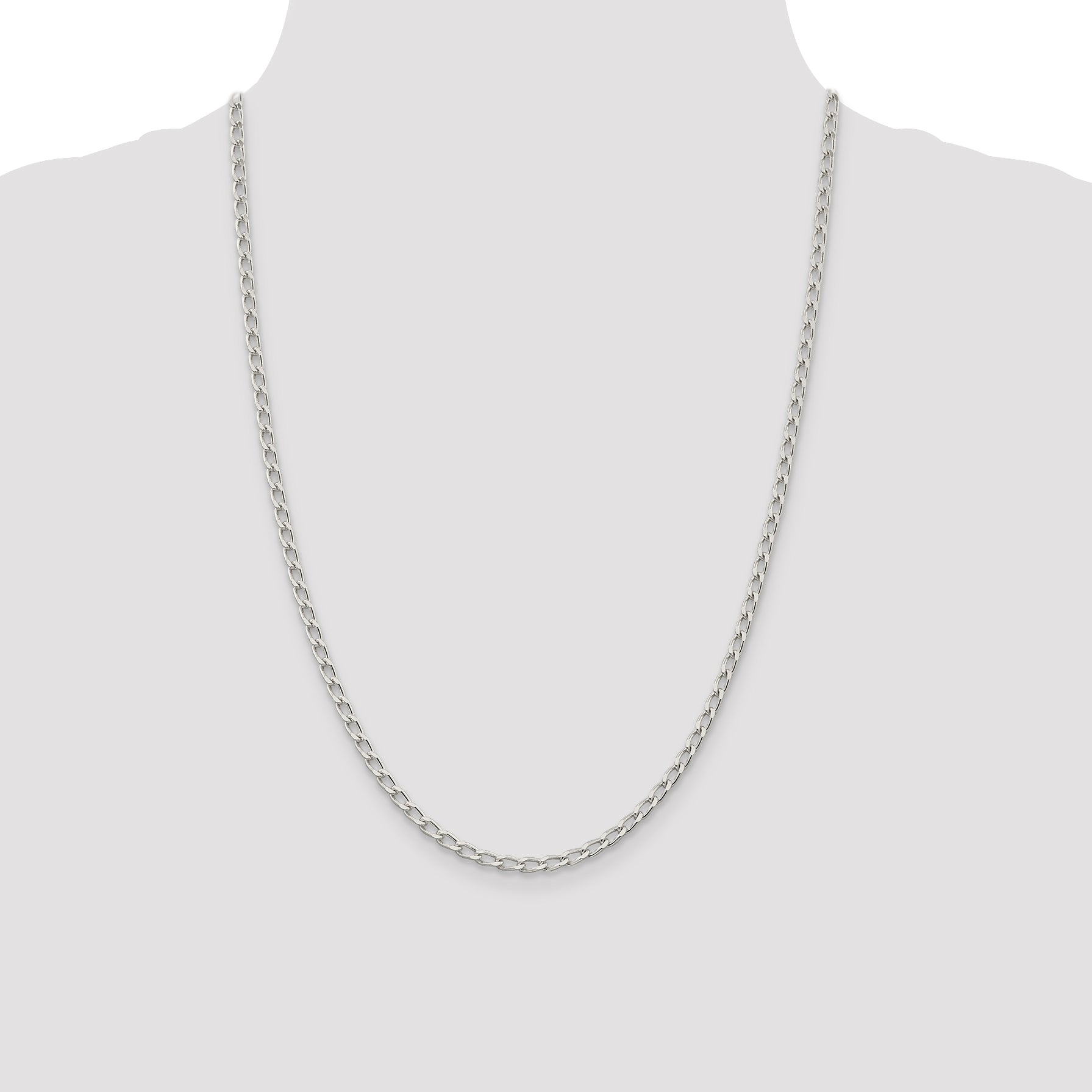 24 Inch Sterling Silver 3.2mm Open Elongated Link Chain