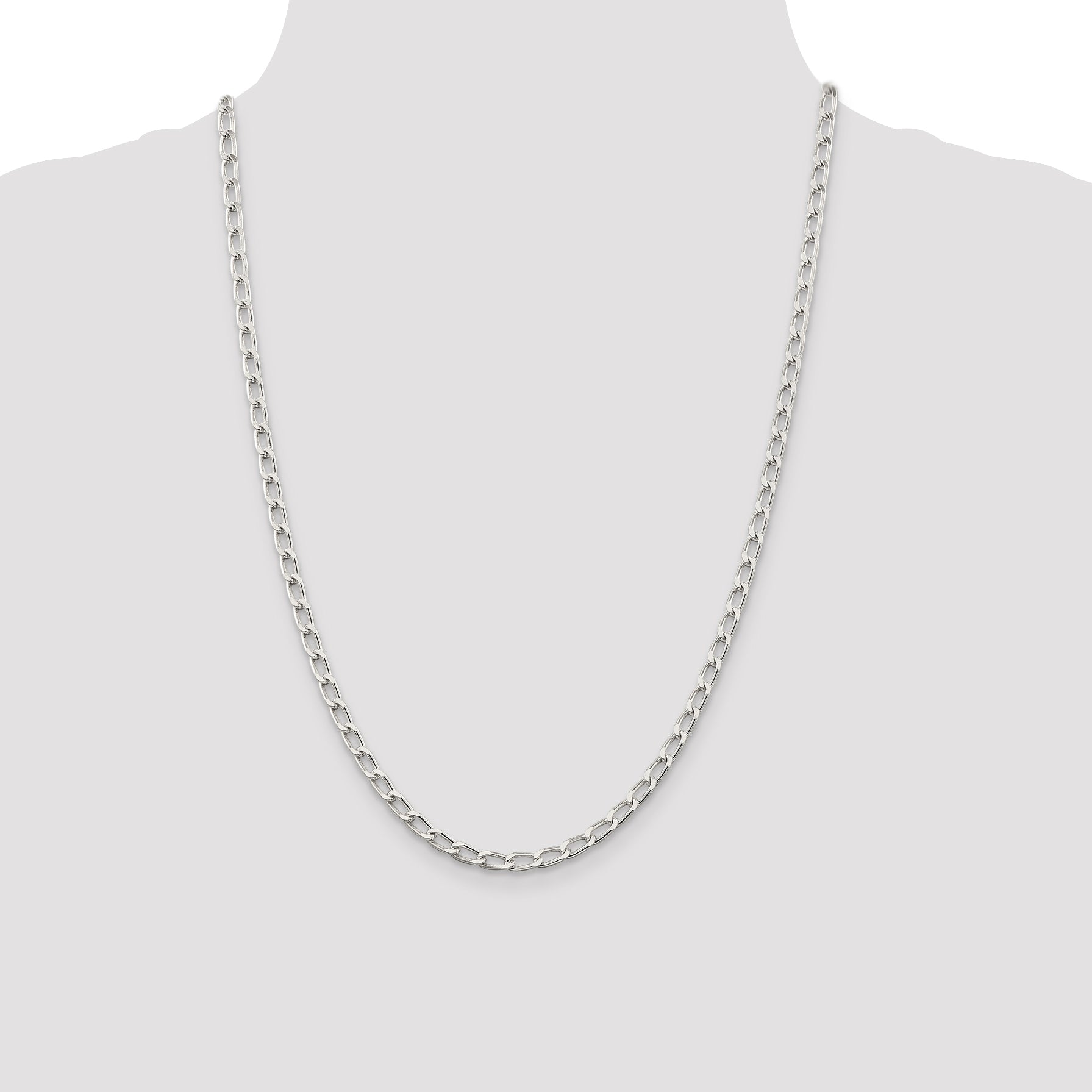 24 Inch Sterling Silver 4.3mm Open Elongated Link Chain