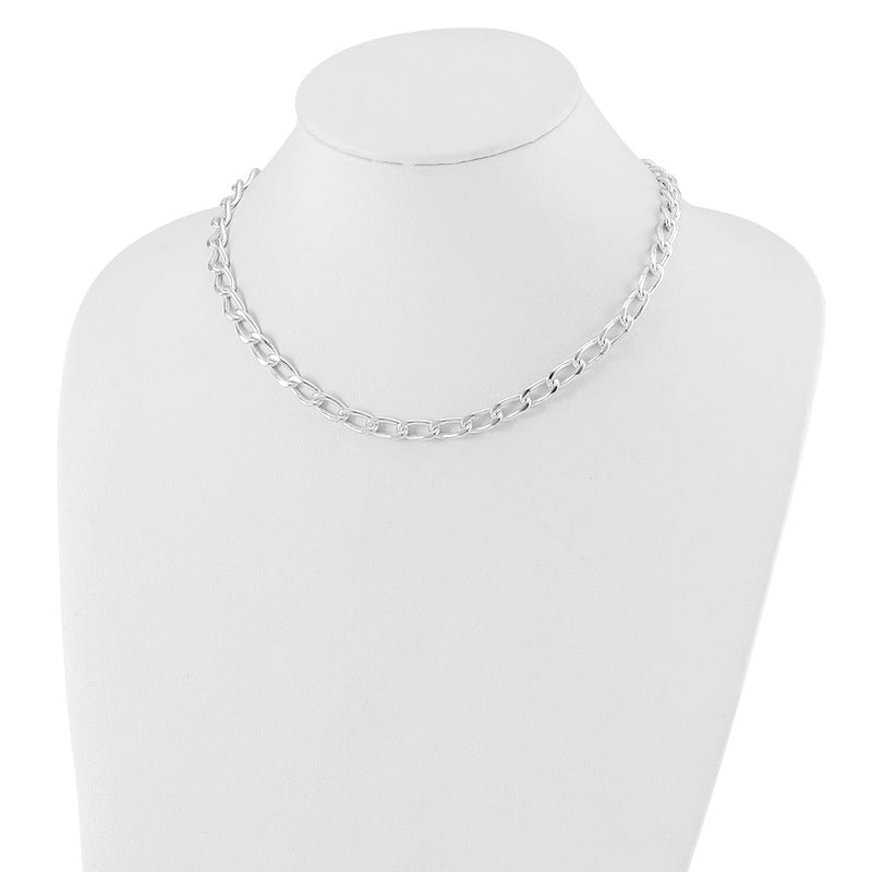 18 Inch Sterling Silver Polished 7mm Open Link Chain Necklace