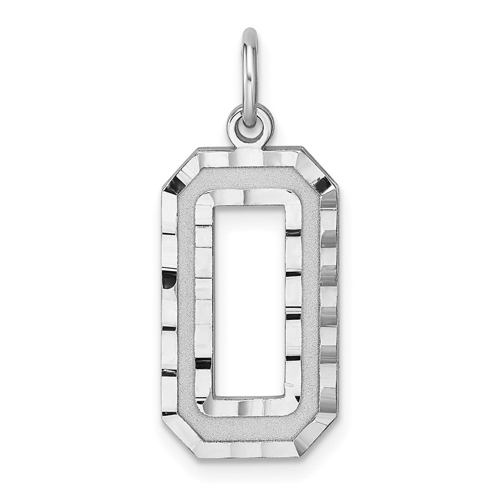 Sterling Silver Rhodium-Plated Large Diamond-Cut #0 Charm