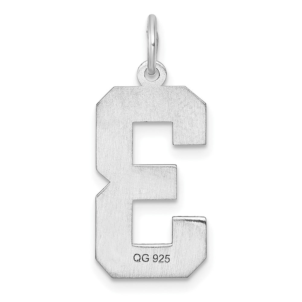 Sterling Silver Rhodium-Plated Large Diamond-Cut #3 Charm