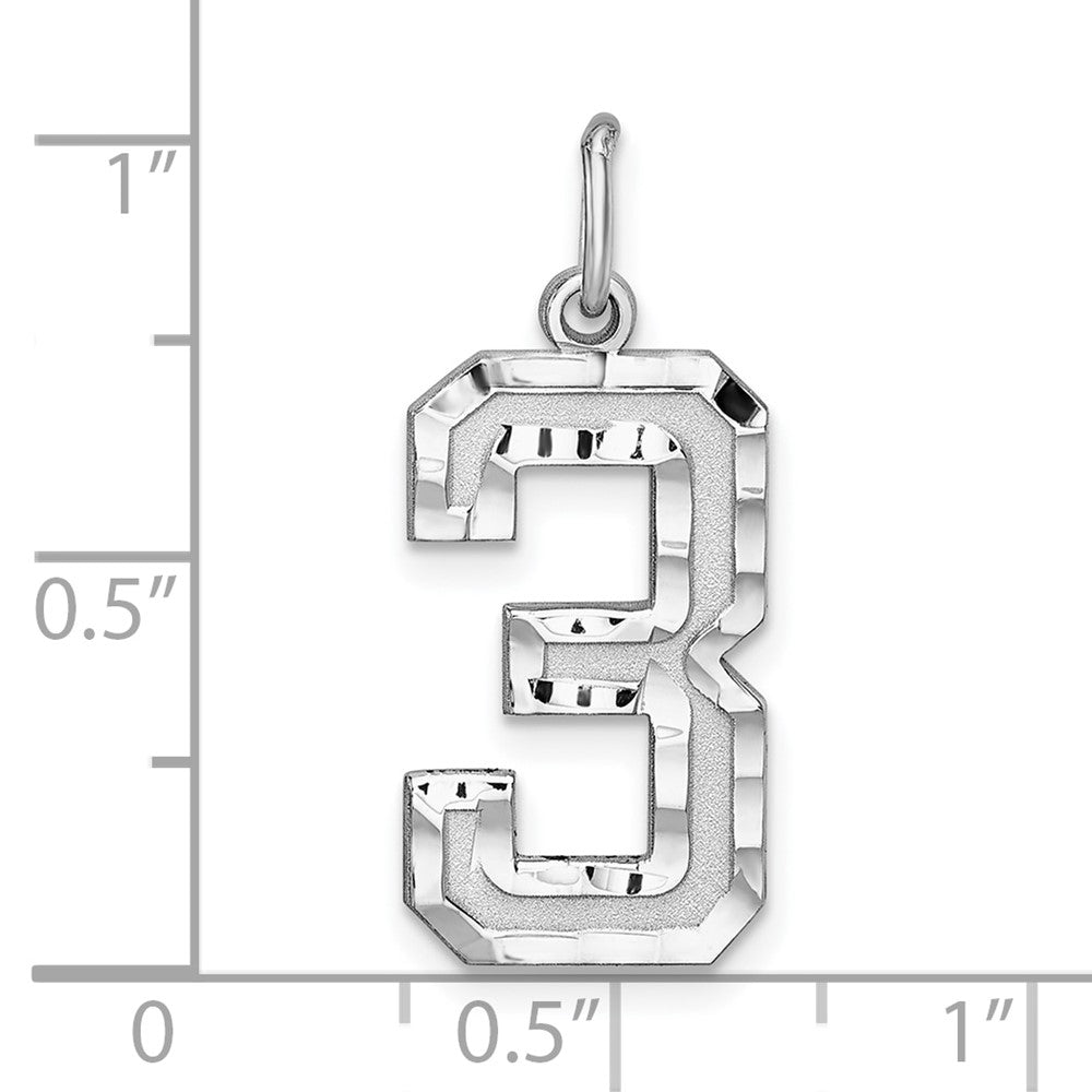 Sterling Silver Rhodium-Plated Large Diamond-Cut #3 Charm