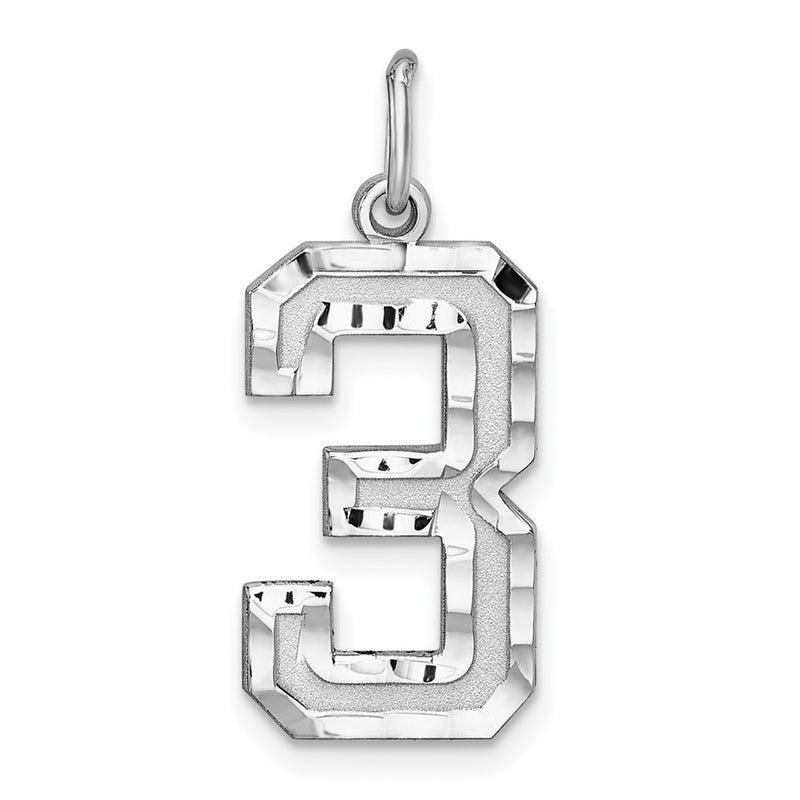 Sterling Silver Rhodium-Plated Large Diamond-Cut #3 Charm