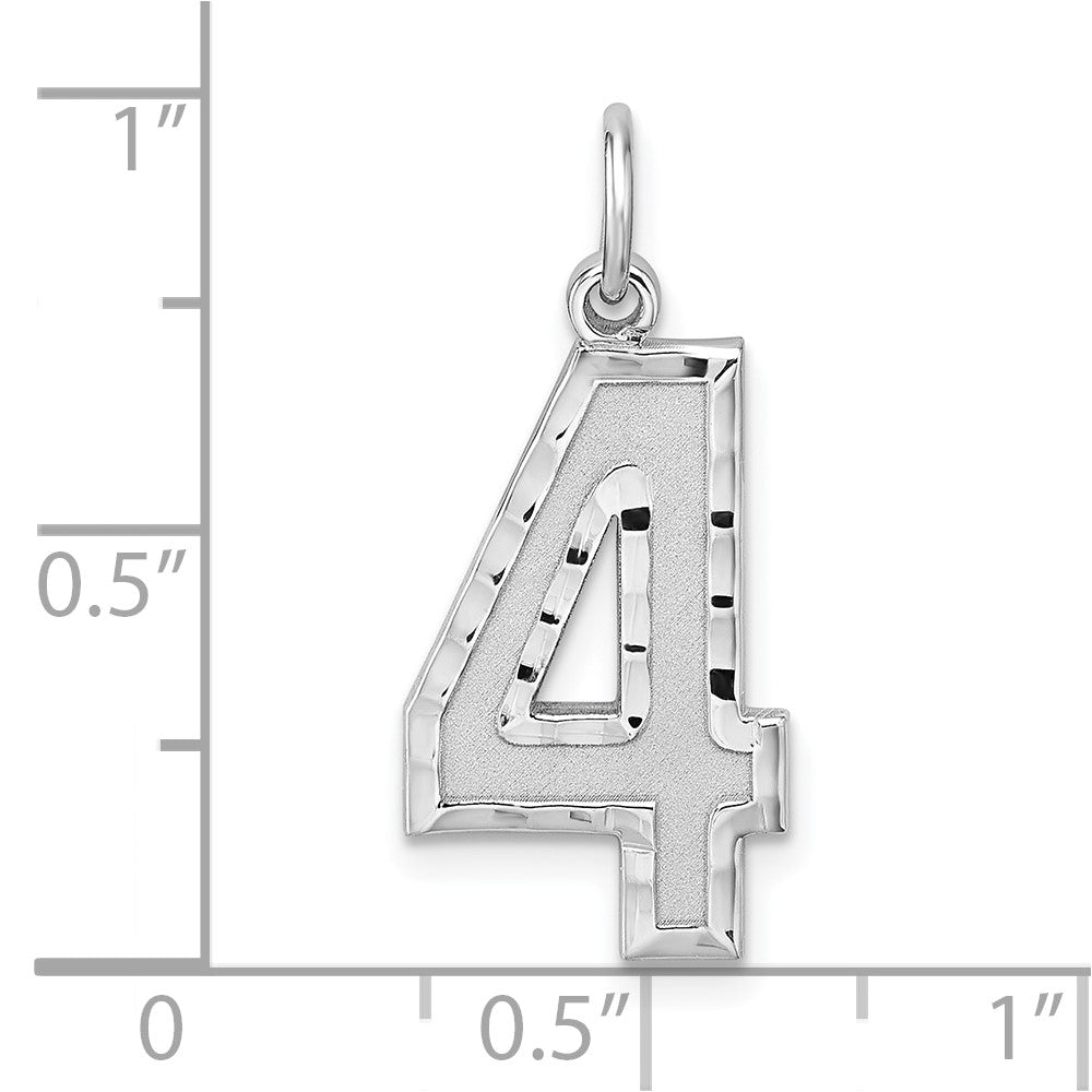 Sterling Silver Rhodium-Plated Large Diamond-Cut #4 Charm