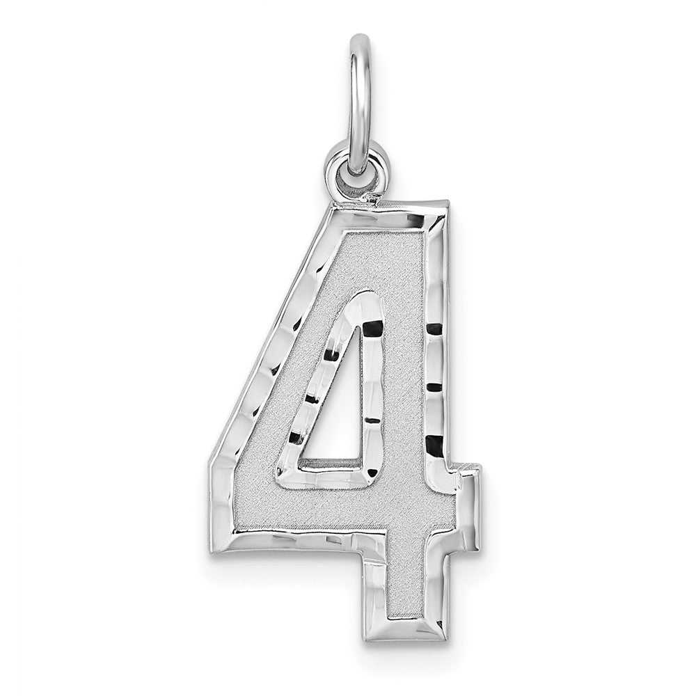 Sterling Silver Rhodium-Plated Large Diamond-Cut #4 Charm