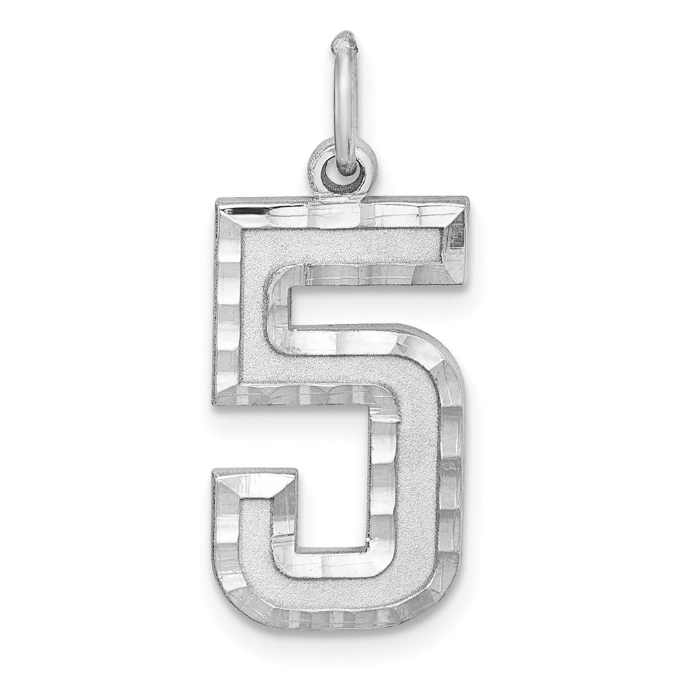 Sterling Silver Rhodium-Plated Large Diamond-Cut #5 Charm