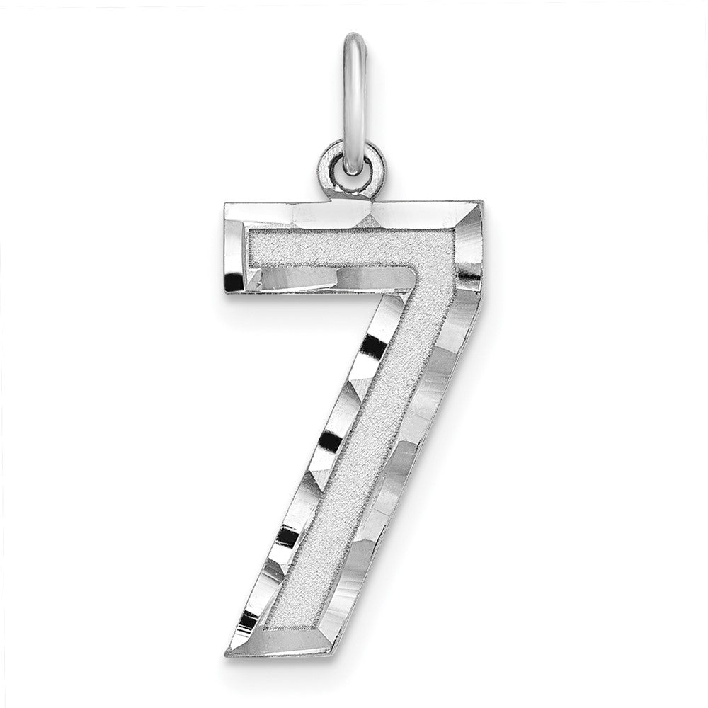 Sterling Silver Rhodium-Plated Large Diamond-Cut #7 Charm