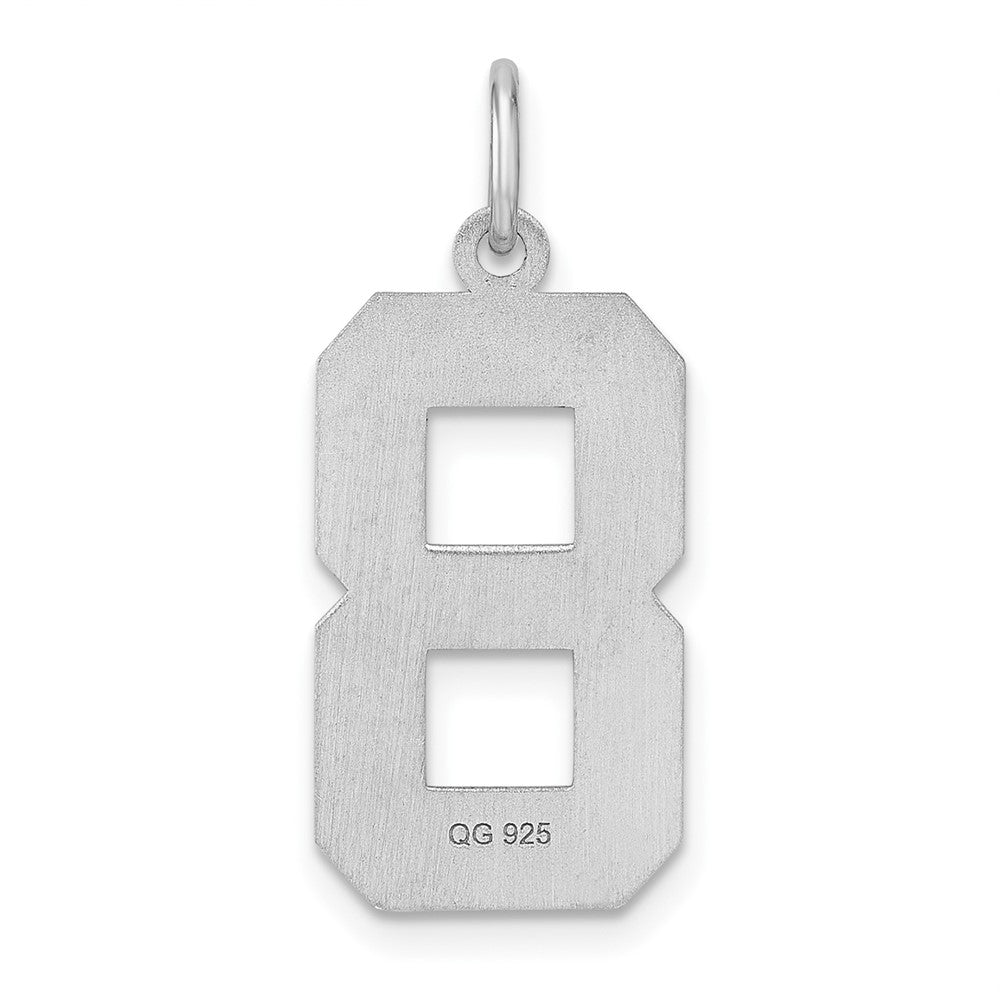 Sterling Silver Rhodium-Plated Large Diamond-Cut #8 Charm