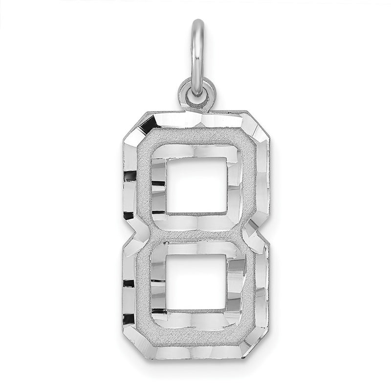 Sterling Silver Rhodium-Plated Large Diamond-Cut #8 Charm