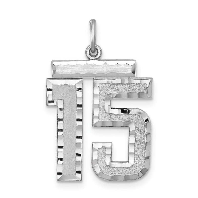 Sterling Silver Rhodium-Plated Large #15 Charm