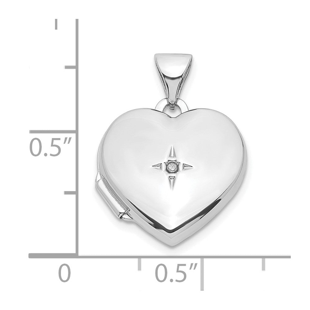 Sterling Silver Rhodium-Plated Diamond 18 Dangle 15mm Heart Locket