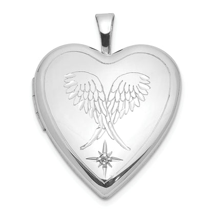 Sterling Silver Rhodium-Plated Diamond Wings 20mm Heart Locket