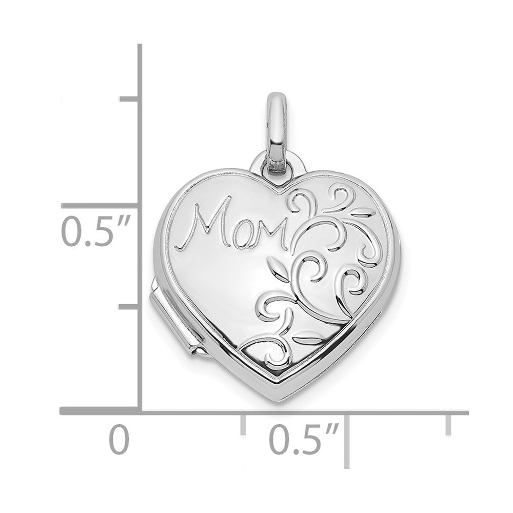 Sterling Silver Rhodium-Plated Mom 15mm Heart Locket