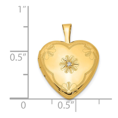 Gold Filled 14/20 1/20 With Diamond Flower Design 15mm Heart Locket