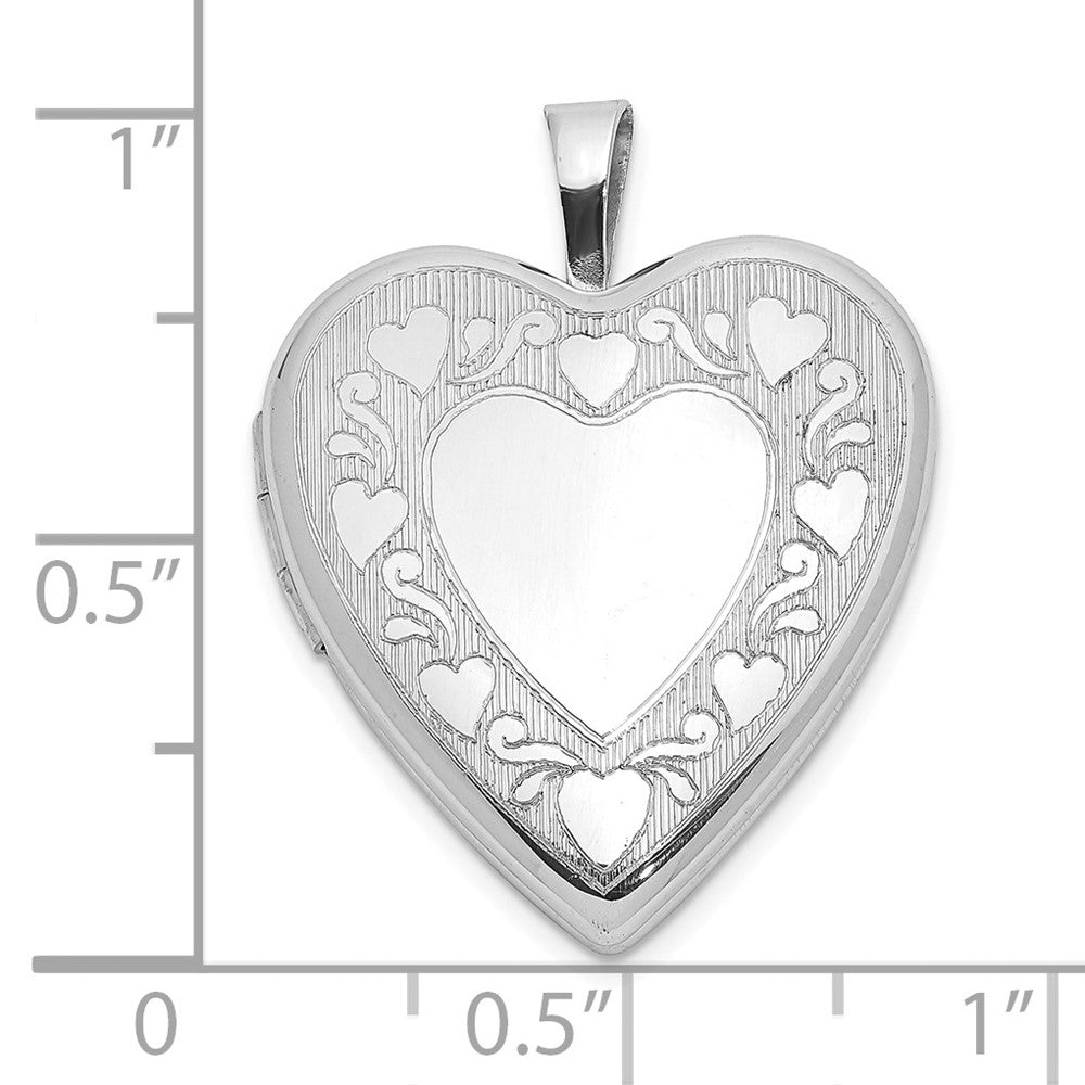 Sterling Silver Rhodium-Plated Polished Hearts Border 20mm Heart Locket