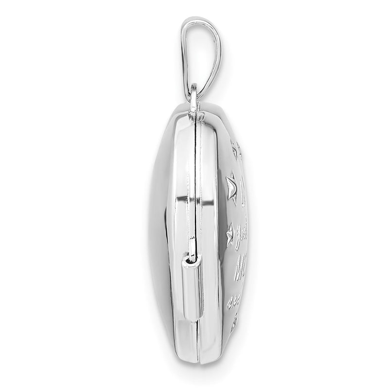 Sterling Silver Rhodium-Plated Cz Love Moon And Back 18mm Heart Locket