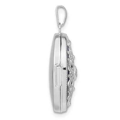 Sterling Silver Rhodium-Plated Filigree Diamond 21mm Oval Locket