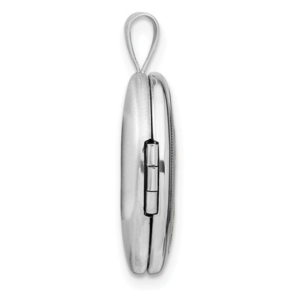 Sterling Silver Rhodium-Plated Enameled Rose 19X15mm Oval Locket