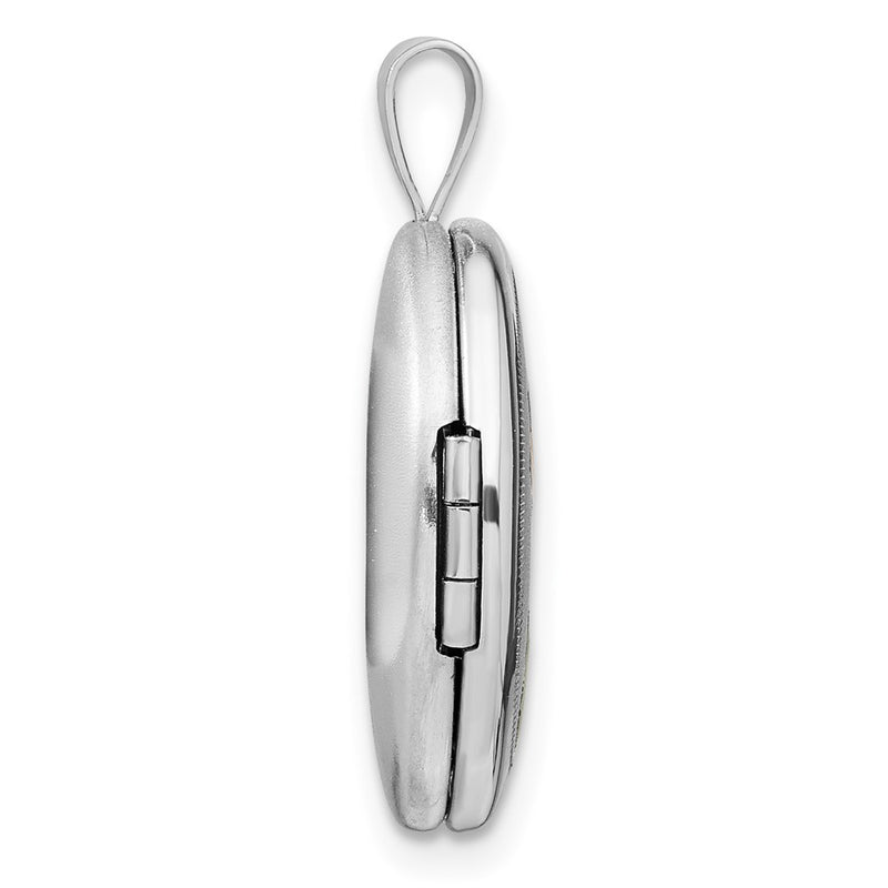 Sterling Silver Rhodium-Plated Enameled Rose 19X15mm Oval Locket