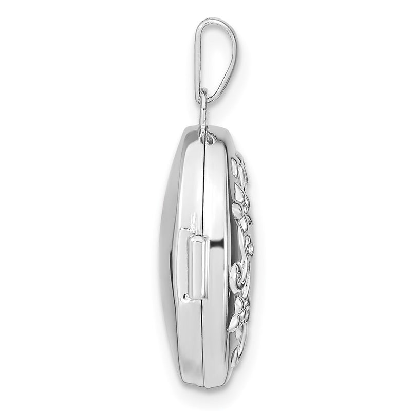 Sterling Silver Rhodium-Plated Floral 17mm Oval Locket