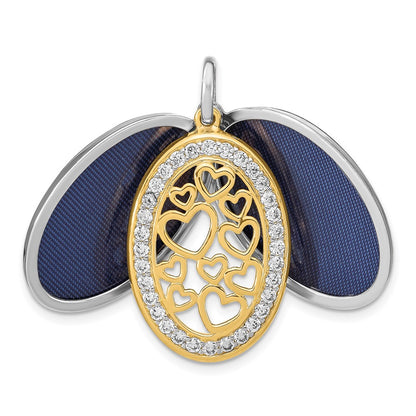 Sterling Silver Yellow & White Rhodium-Plated Heart Cz 26mm Swing Locket