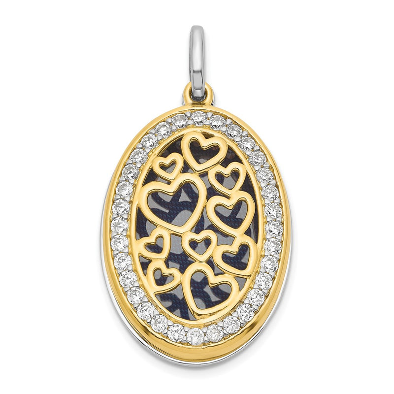 Sterling Silver Yellow & White Rhodium-Plated Heart Cz 26mm Swing Locket