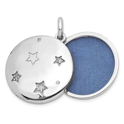Sterling Silver Rhodium-Plated Cz Stars 20mm Swing Locket