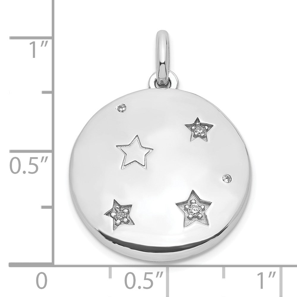 Sterling Silver Rhodium-Plated Cz Stars 20mm Swing Locket