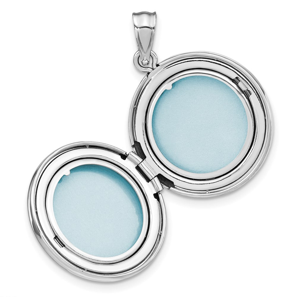 Sterling Silver Rhodium-Plated Lace Design Diamond 20mm Round Locket