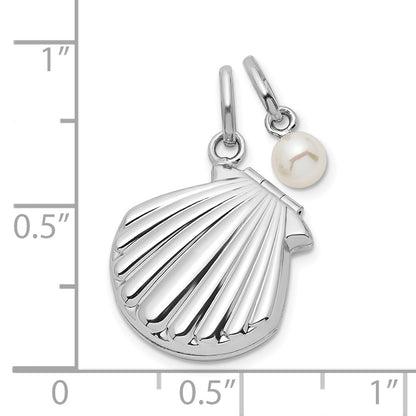Sterling Silver Rhodium-Plated Fwc Pearl & Seashell 15mm Locket