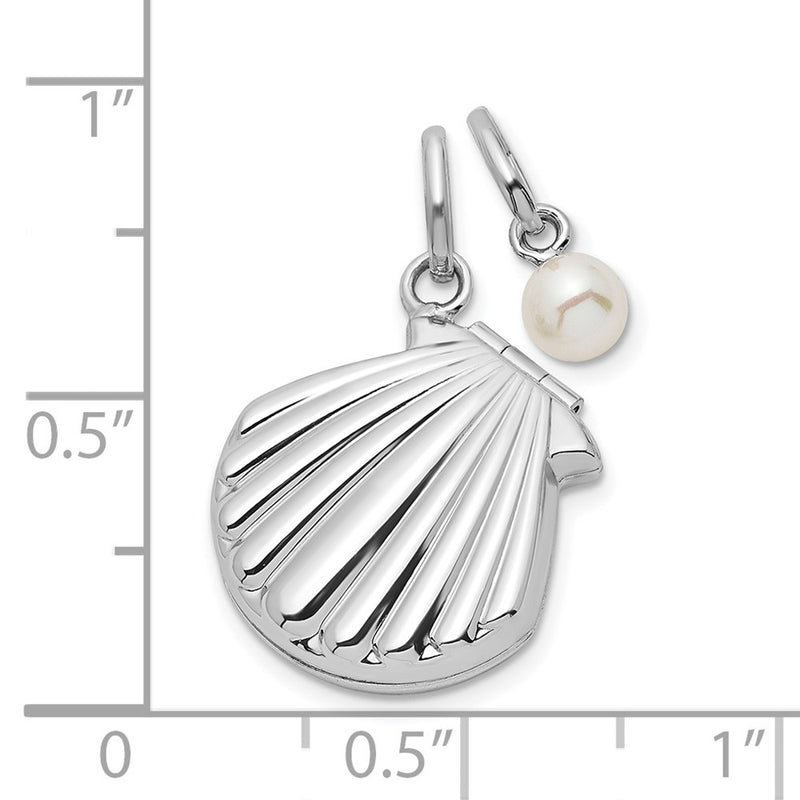 Sterling Silver Rhodium-Plated Fwc Pearl & Seashell 15mm Locket