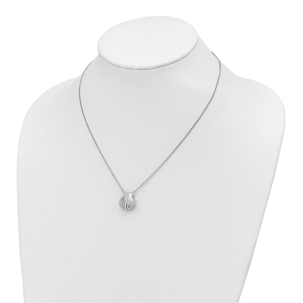 Sterling Silver Rhodium-Plated Seashell 15mm Locket Necklace