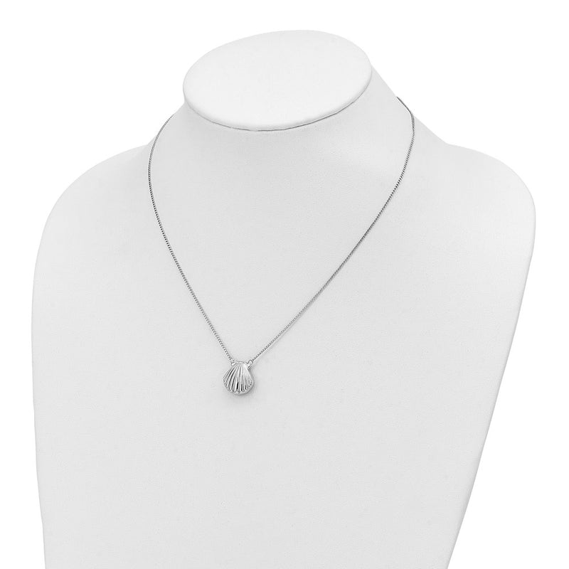 Sterling Silver Rhodium-Plated Seashell 15mm Locket Necklace