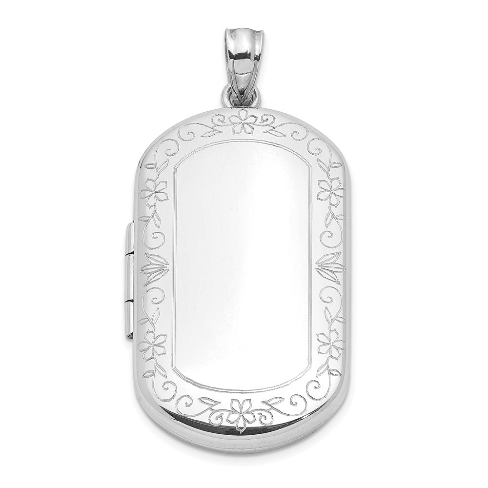 Sterling Silver Rhodium-Plated Scrolled Border 30X19mm Rectangle Locket