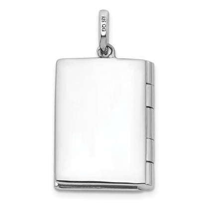 Sterling Silver Rhodium-Plated Cz 19mm Book Locket