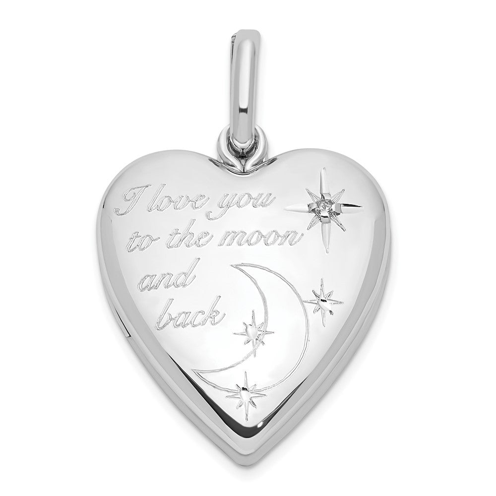 Sterling Silver Rhod-Pltd 20mm Diamond Love To Moon Swing Locket