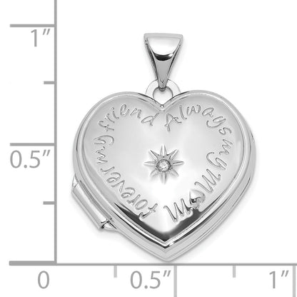 Sterling Silver Rhodium Plated Polished Diamond 18mm Always My Mom Heart Locket