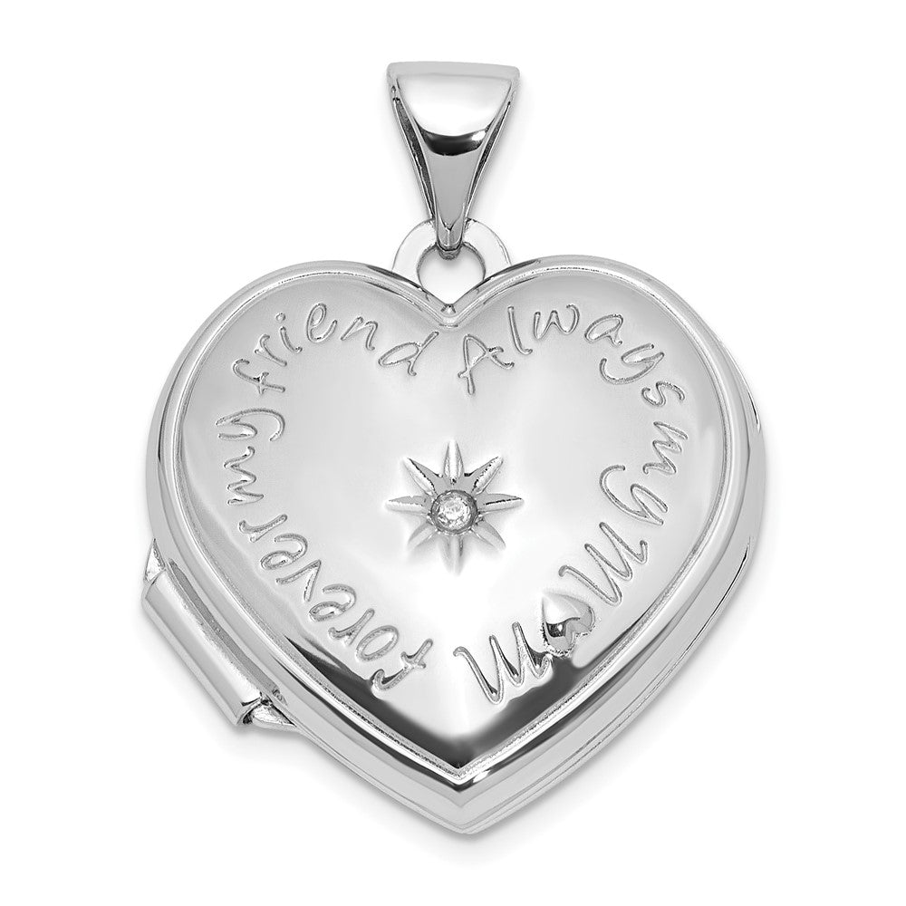 Sterling Silver Rhodium Plated Polished Diamond 18mm Always My Mom Heart Locket