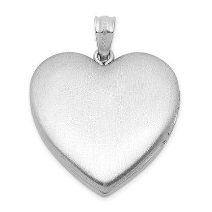 Sterling Silver Rhodium Plated Satin Epoxy I Love You Floral 24mm Heart Locket