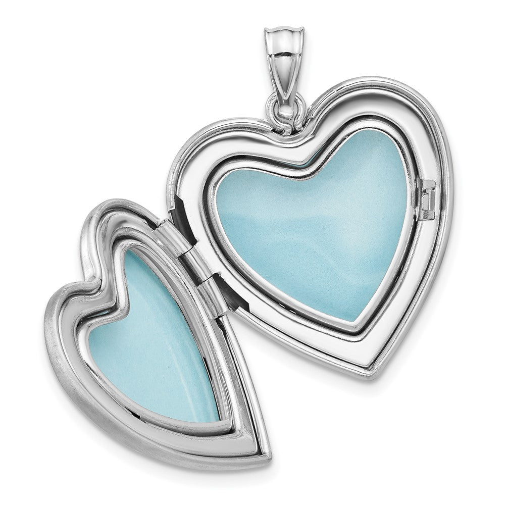 Sterling Silver Rhodium Plated Satin Epoxy I Love You Floral 24mm Heart Locket