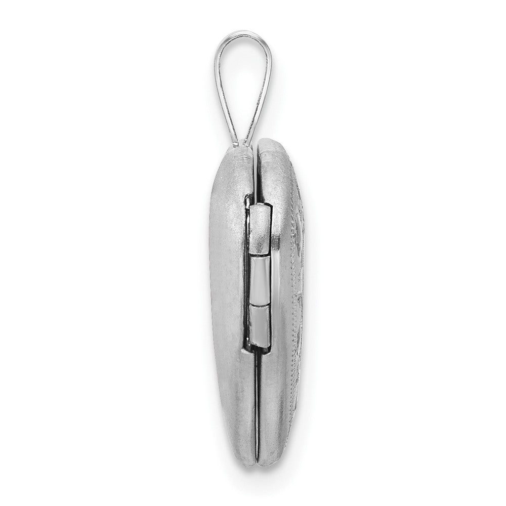 Sterling Silver Rhodium Plated Polished / Satin Epoxy 16mm Floral Heart Locket
