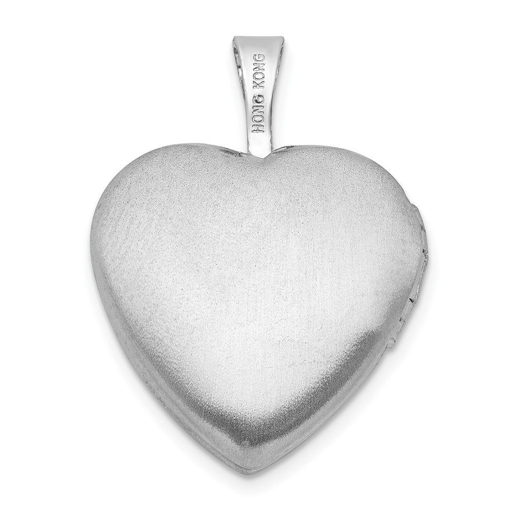 Sterling Silver Rhodium Plated Polished / Satin Epoxy 16mm Floral Heart Locket