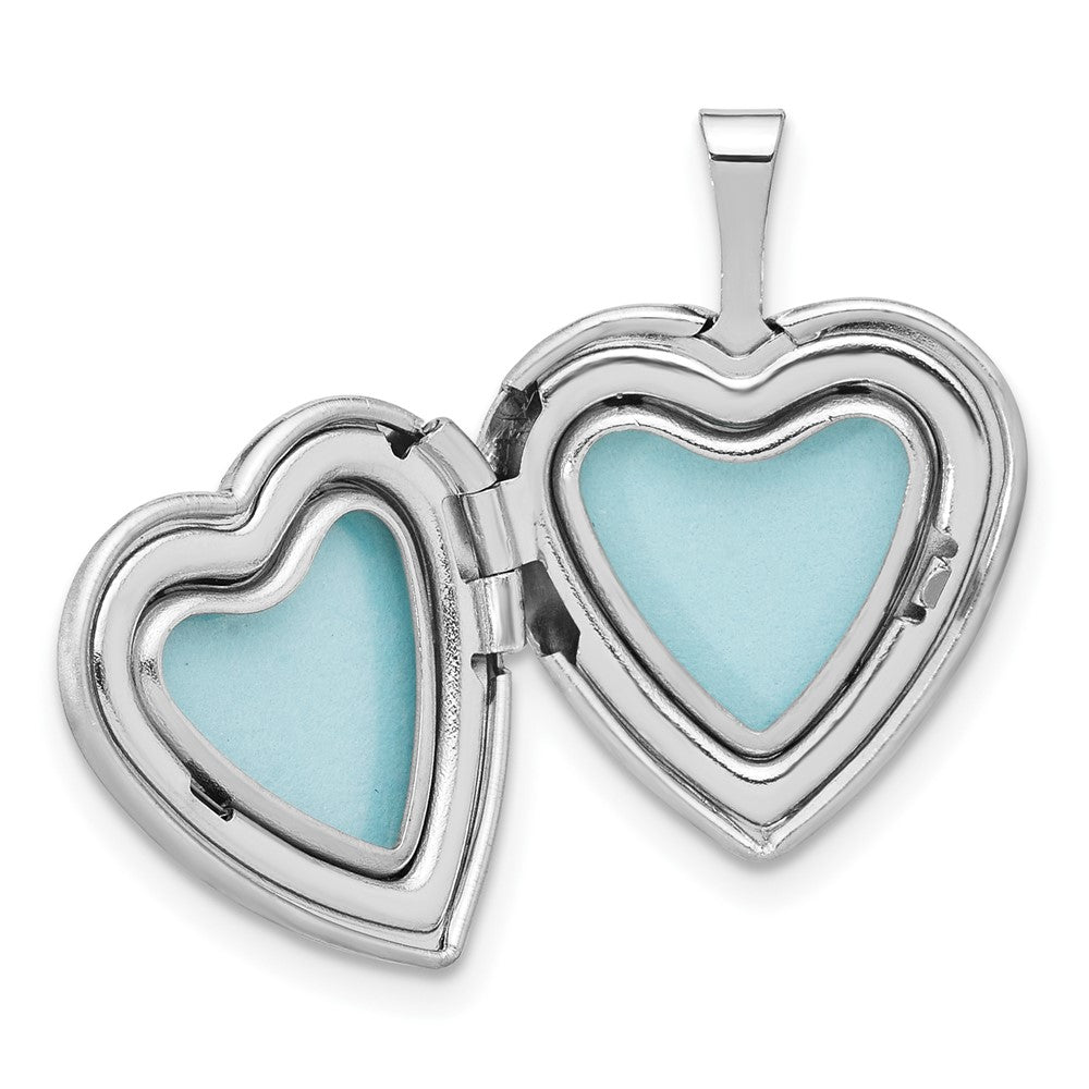 Sterling Silver Rhodium Plated Polished / Satin Epoxy 16mm Floral Heart Locket