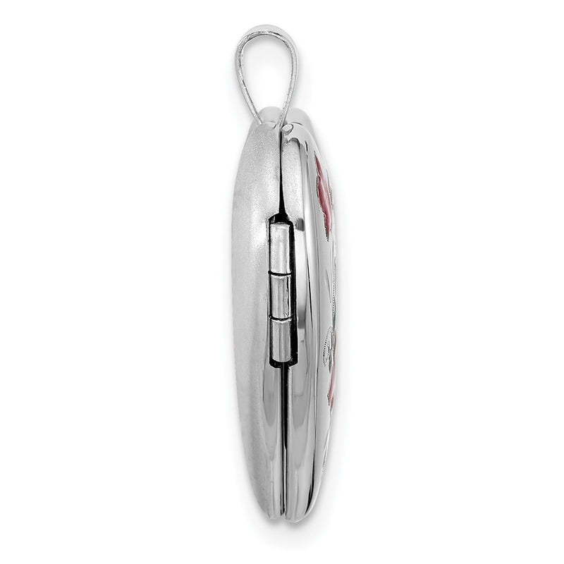 Sterling Silver Rhodium-Plated Epoxy 20mm Floral Mom Heart Locket