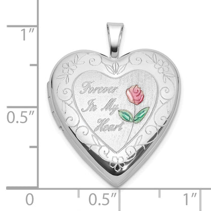 Sterling Silver Rhodium Plated Epoxy 20mm Forever in My Heart Rose Locket