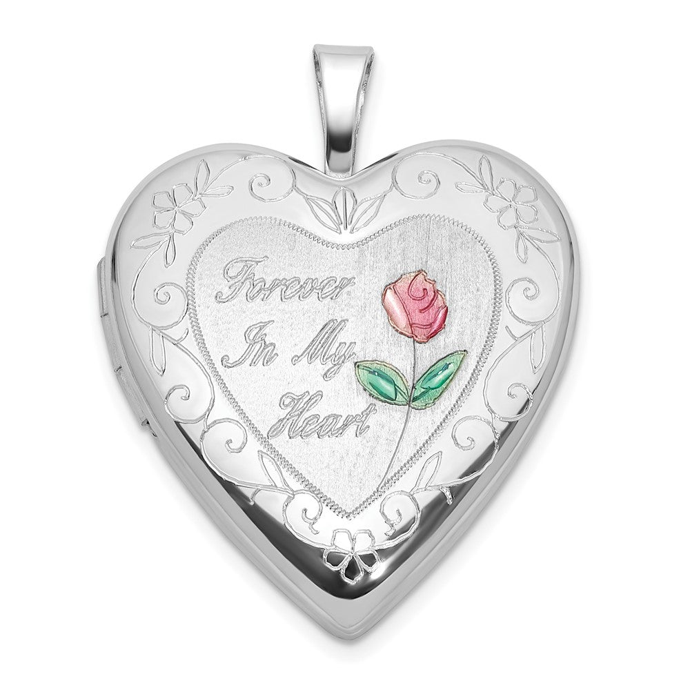 Sterling Silver Rhodium Plated Epoxy 20mm Forever in My Heart Rose Locket