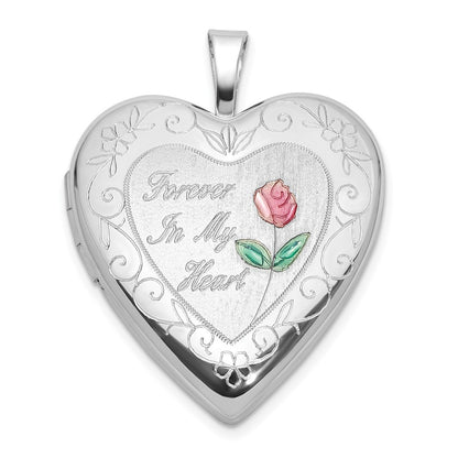 Sterling Silver Rhodium Plated Epoxy 20mm Forever in My Heart Rose Locket