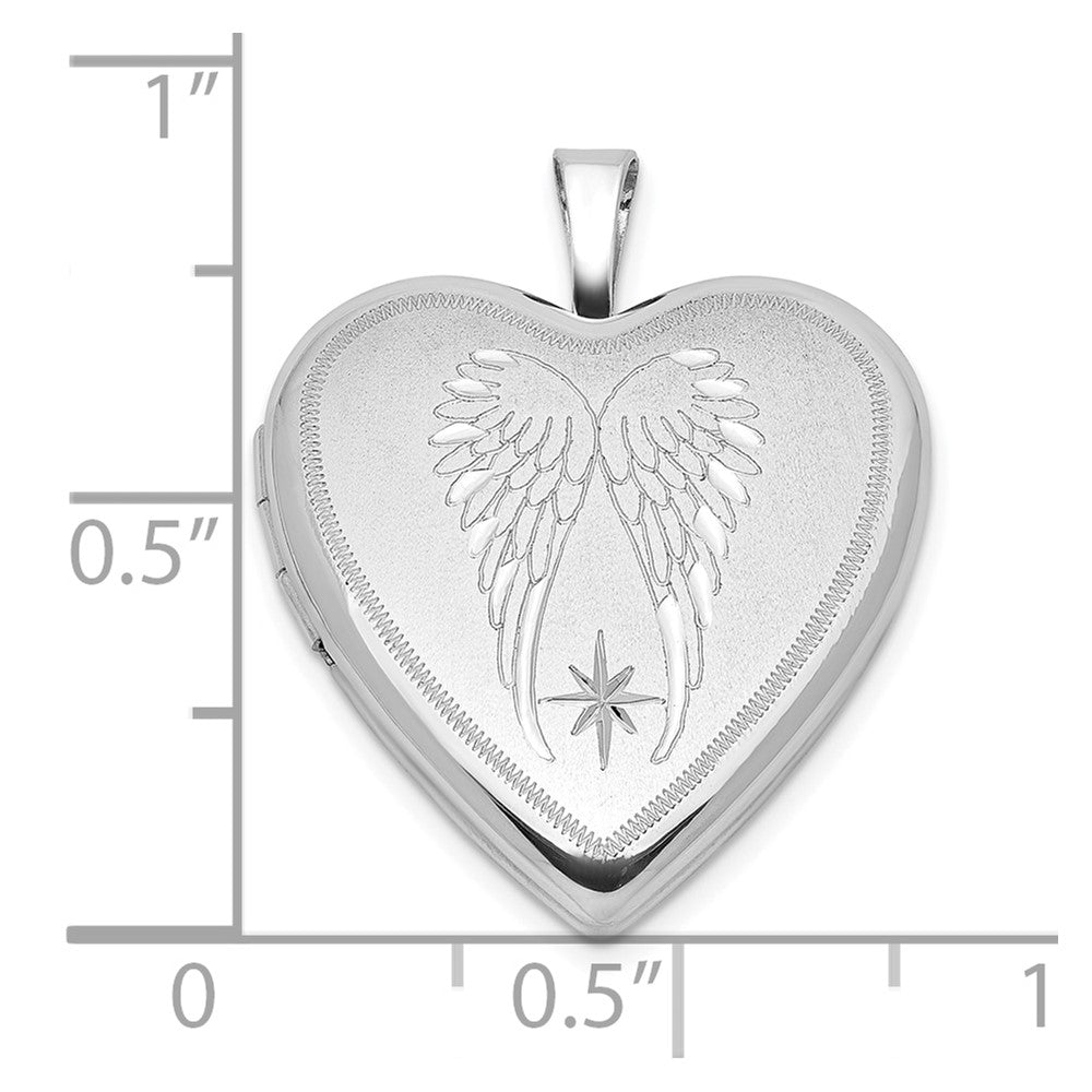 Sterling Silver Rhodium Plated Satin/polished Angel Wings 20mm Heart Locket