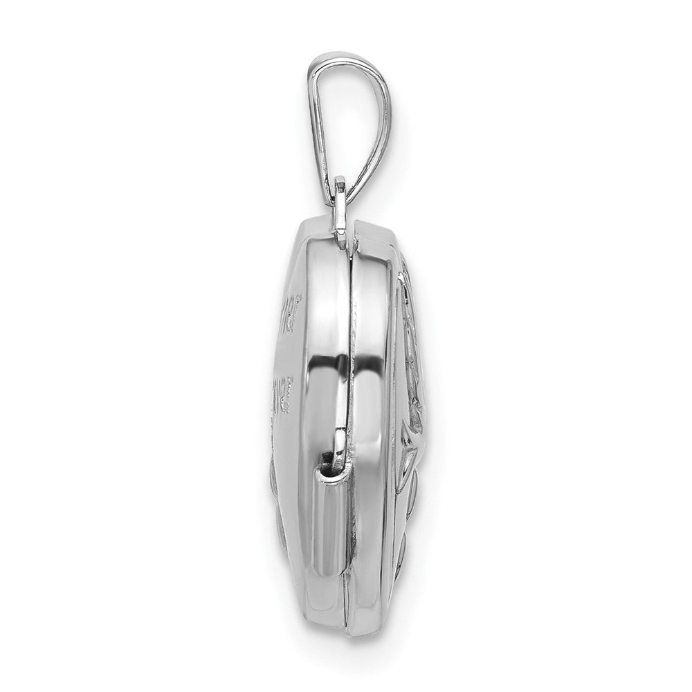 Sterling Silver Rhodium-Plated 15mm Dove Together Forever Reversible Heart Locket